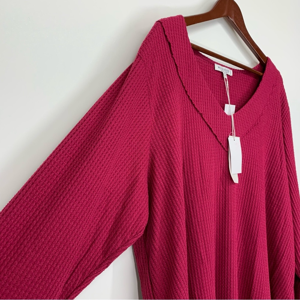 Workshop Republic Clothing Red Magenta Waffle Knit Sweater Soft Cozy & Stretchy - Picture 3 of 16